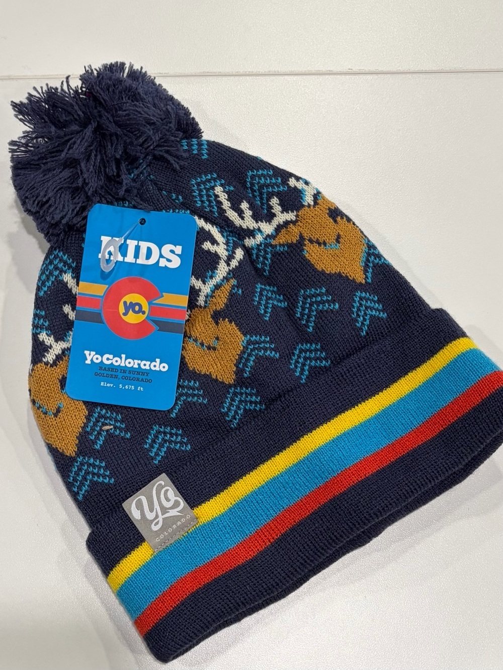 Yo Colorado Kids' Reindeer Beanie 2-7 years Hat Winter Blue NWT Girls Boys